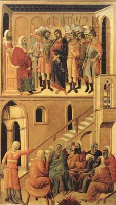 Peter's First Denial of Christ and Christ Before the High Priest Annas (mk08), Duccio di Buoninsegna